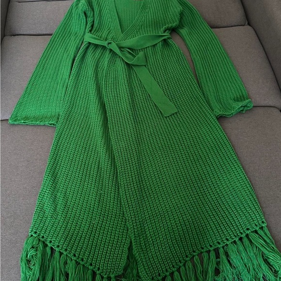 Hanifa Miya Knit Cardigan dress Vibrant Green Long Sleeve Knit Sweater Dress - Picture 3 of 4
